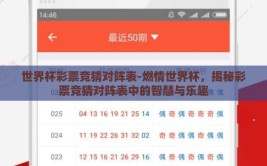 世界杯彩票竞猜对阵表-燃情世界杯，揭秘彩票竞猜对阵表中的智慧与乐趣