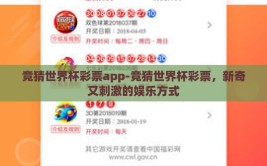 竞猜世界杯彩票app-竞猜世界杯彩票，新奇又刺激的娱乐方式