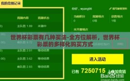 世界杯彩票有几种买法-全方位解析，世界杯彩票的多样化购买方式