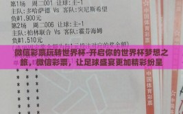 微信彩票玩转世界杯-开启你的世界杯梦想之旅，微信彩票，让足球盛宴更加精彩纷呈
