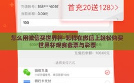 怎么用微信买世界杯-怎样在微信上轻松购买世界杯观赛套票与彩票