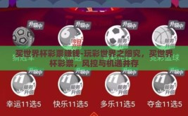 买世界杯彩票赚钱-玩彩世界之细究，买世界杯彩票，风控与机遇并存