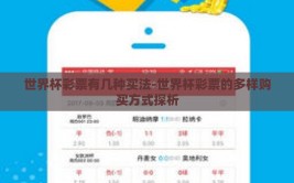 世界杯彩票有几种买法-世界杯彩票的多样购买方式探析