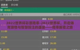2022世界杯彩票赔率-2022世界杯，开启体育激情与智慧投注的盛宴——赔率解密之旅