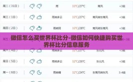 微信怎么买世界杯比分-微信如何快捷购买世界杯比分信息服务