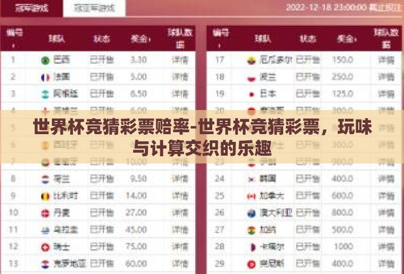 世界杯竞猜彩票赔率-世界杯竞猜彩票，玩味与计算交织的乐趣