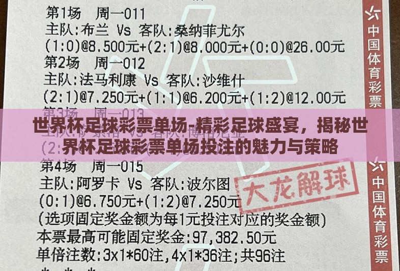 世界杯足球彩票单场-精彩足球盛宴，揭秘世界杯足球彩票单场投注的魅力与策略