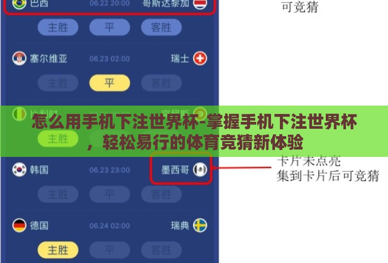 怎么用手机下注世界杯-掌握手机下注世界杯,轻松易行的体育竞猜新体验 怎么用手机下注世界杯-掌握手机下注世界杯,轻松易行的体育竞猜新体验