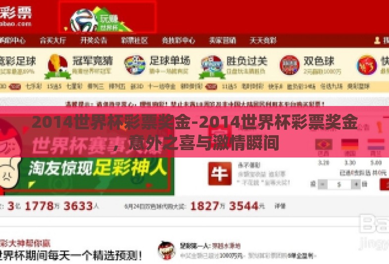 2014世界杯彩票奖金-2014世界杯彩票奖金，意外之喜与激情瞬间