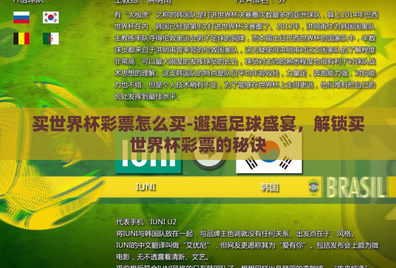买世界杯彩票怎么买-邂逅足球盛宴，解锁买世界杯彩票的秘诀