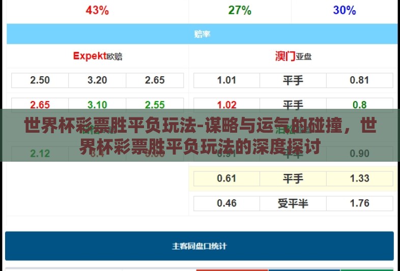 世界杯彩票胜平负玩法-谋略与运气的碰撞，世界杯彩票胜平负玩法的深度探讨