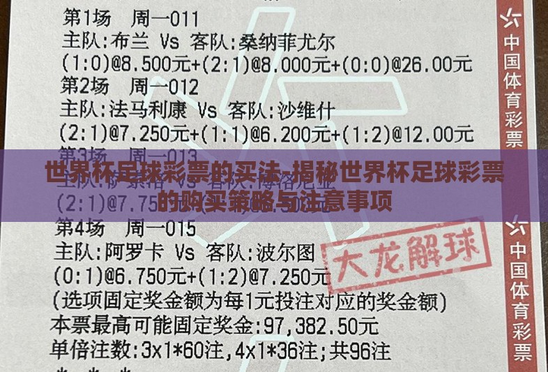 世界杯足球彩票的买法-揭秘世界杯足球彩票的购买策略与注意事项