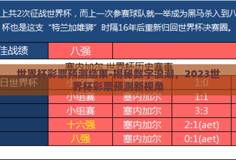 世界杯彩票预测结果-揭秘数字浪潮，2023世界杯彩票预测新视角