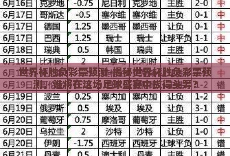 世界杯胜负彩票预测-揭秘世界杯胜负彩票预测，谁将在这场足球盛宴中拔得头筹？