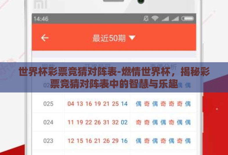 世界杯彩票竞猜对阵表-燃情世界杯，揭秘彩票竞猜对阵表中的智慧与乐趣