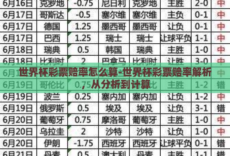 世界杯彩票赔率怎么算-世界杯彩票赔率解析，从分析到计算